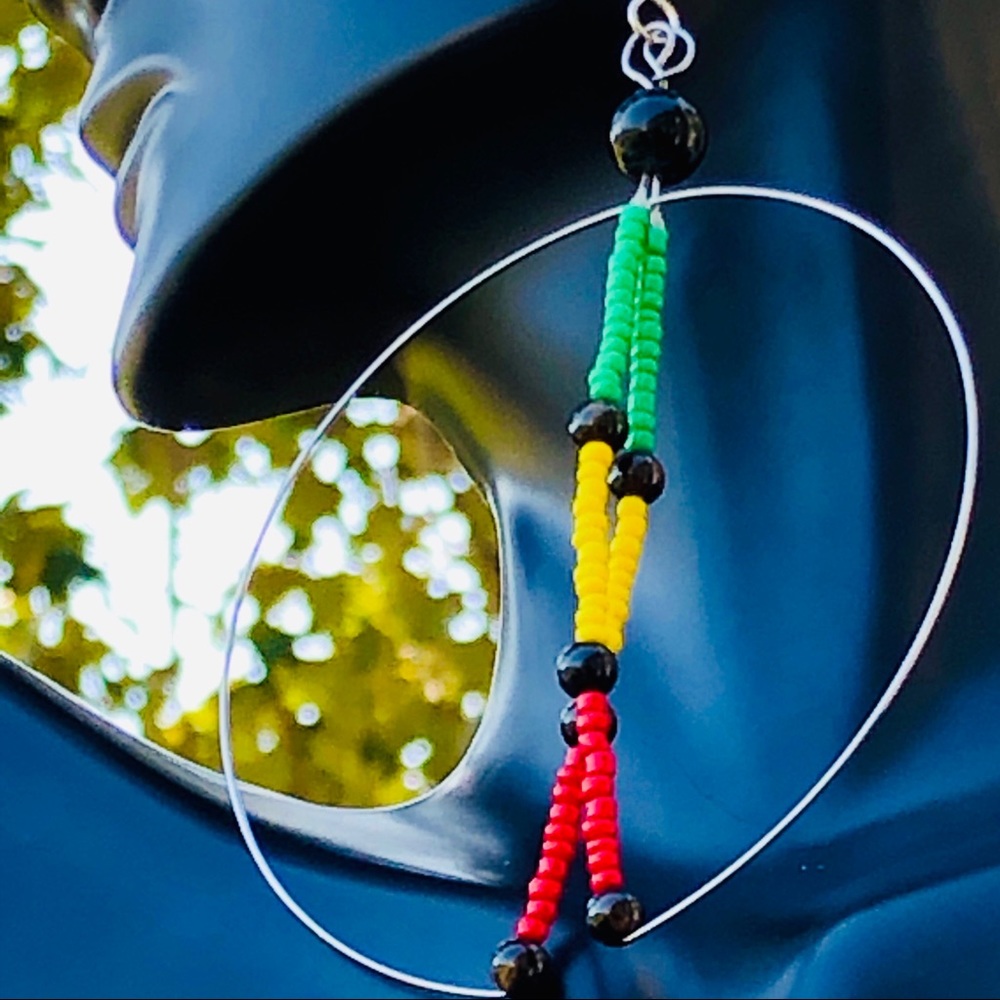 2.5” Handmade Rasta LEGO Dangle Hoop Earrings - Picture 5 of 8